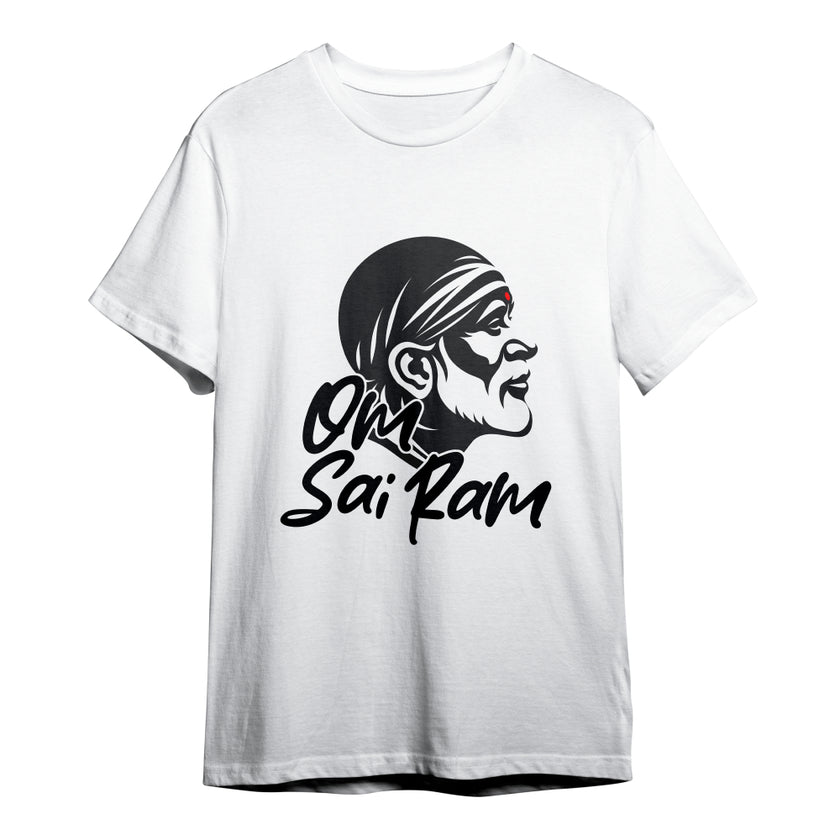 Om Sai Ram Pima  Round Neck T-shirt - White