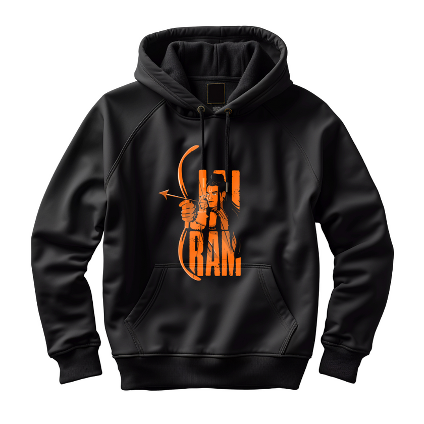 Jai Ram With Image (English) Hoodie  - Black