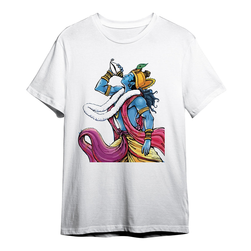 Lord Krishna  Pima Round Neck T-shirt - White